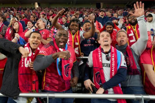 Fans cheer on St. Louis CITY SC at Citypark.