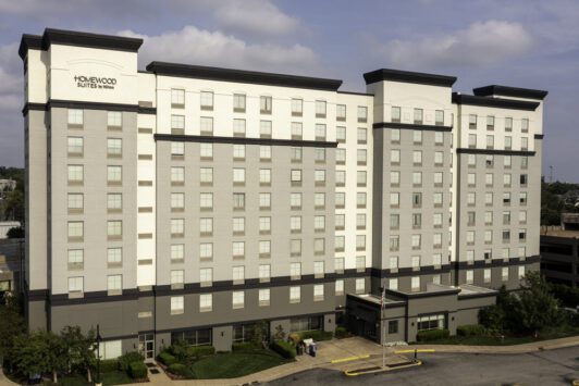 The exterior of Homewood Suites by Hilton St. Louis Galleria.