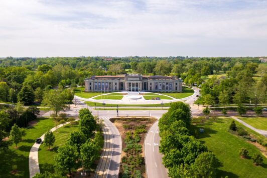 An aerial view shows the Missouri History Museum in Forest Park.