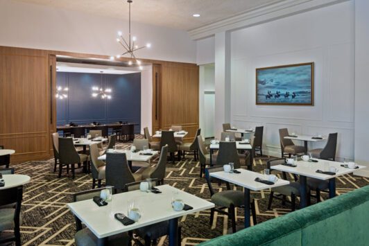 The dining room at the Pennydrop Restaurant in the Pennywell, A Hilton Hotel in downtown St. Louis.