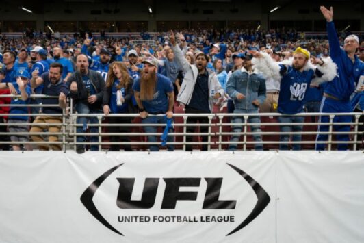 Fans cheer on the St Louis Battlehawks at The Dome at America's Center.