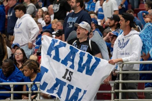 Fans cheer on the St Louis Battlehawks at The Dome at America's Center.